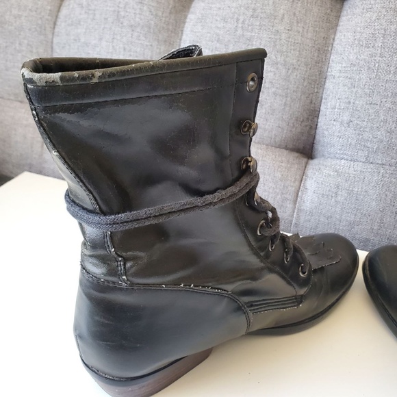 Steve Madden Women's Vegan Faux Leather Fringe Combat Boots Black - Picture 12 of 16